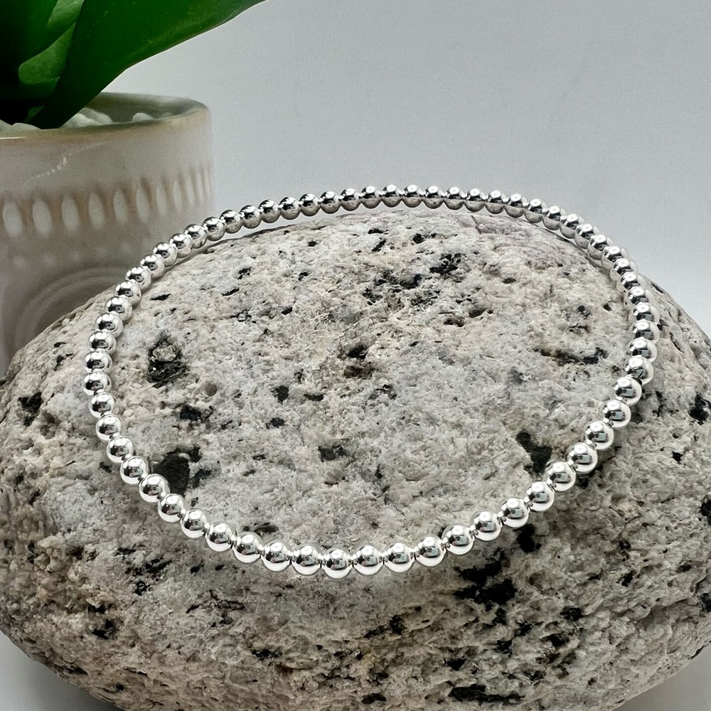 Sterling Silver 3mm Handmade Stretch Ball Bead Bracelet